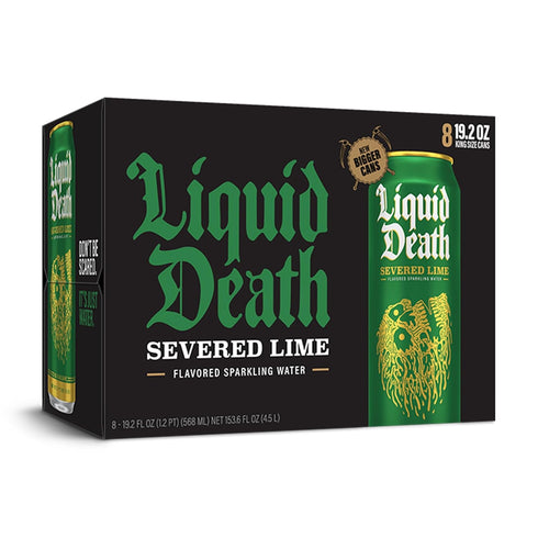 8-Pack (19.2oz Liquid Death, Severed Lime, Lime-Flavored Sparkling Water, Cans), Low Calorie & No Artificial Sweeteners