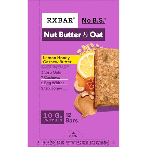 23.2oz (12 Count) RXBAR Nut Butter and Oat Protein Bars, Protein Snacks, Snack Bars, Lemon Honey Cashew Butter, Box