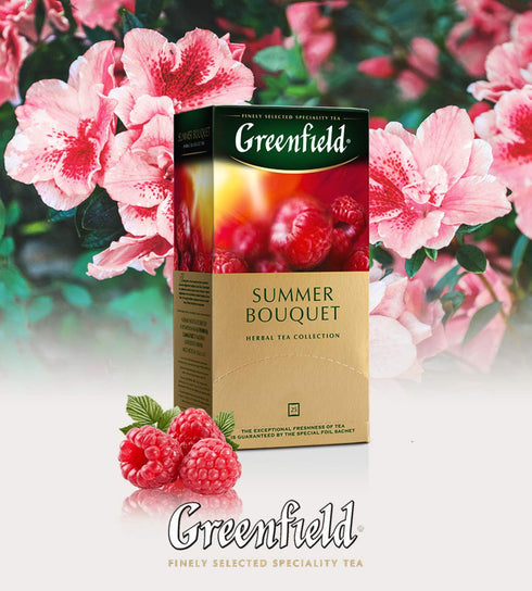Summer 100 Greenfield Herbal Tea Bouquet - Caffeine-Free Hibiscus Raspberry Rosehip Fruit Tea, Individually Wrapped Tea
