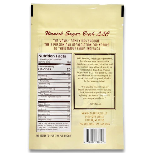 Wanish Sugar Bush 100% 8 oz Organic Maple Sugar - Pure, Granulated Maple Sugar from the Lush Northwoods of Wisconsin