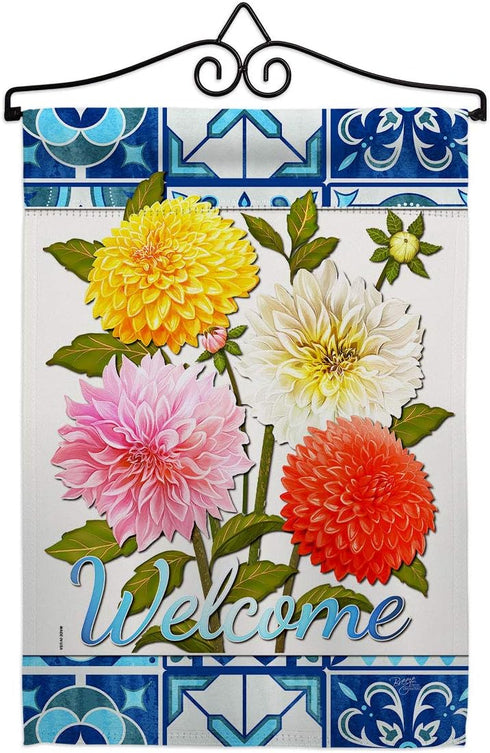 Breeze Decor Dahlia Bouquet Garden Flag Set Wall Hanger Floral Sunflower Tulip Rose Orchid