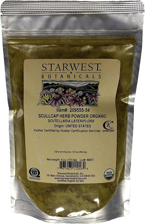 Starwest Botanicals Organic Skullcap Herb Powder - Dried Skullcap for Tea, Smoothies,