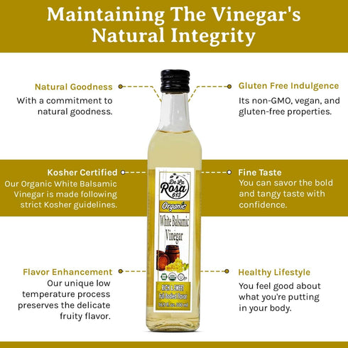 16.9 Oz (Pack 1) De La Rosa Organic White Balsamic Vinegar, Kosher for Passover, Vegan & Gluten-Free, Great for Salad