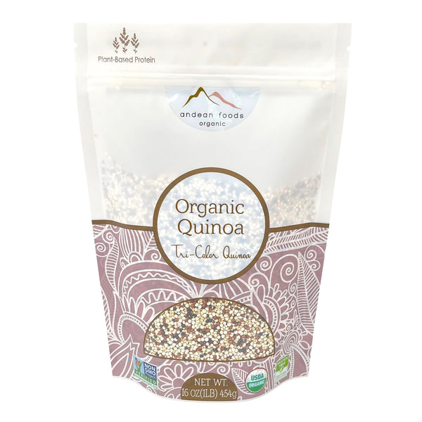 Andean Foods Organic Tricolor Quinoa PREMIUM QUALITY Superfood Grain Non-GMO, Gluten Free, Vegan, 1 lb,