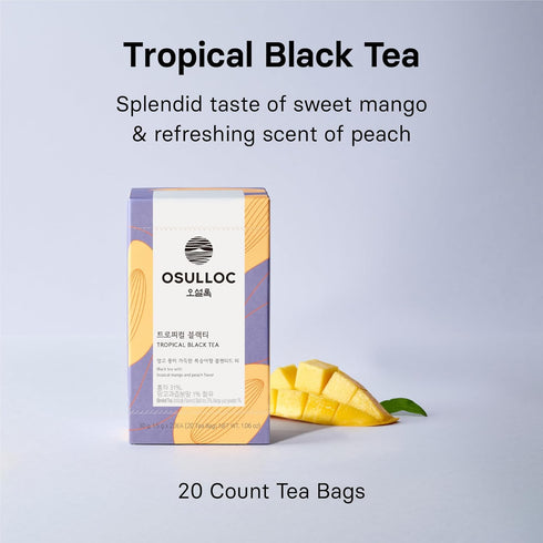 OSULLOC Peach Black Tea (Tropical Mango & Peach Flavor), Premium Fruit Tea Blend, 20 Count Teabags
