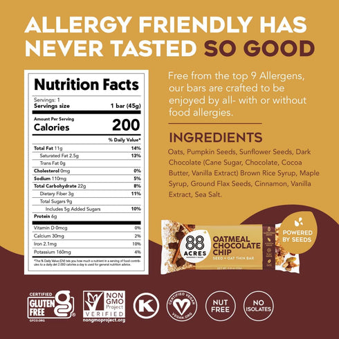 88 1.6 OZ ACRES Oatmeal Chocolate Chip Seed & Oat Bar