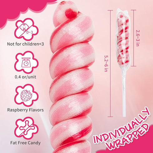 30 Pack Pink Twisty Lollipops Individually Wrapped - Valentine's Day Candy Twist Lollipop Bulk - Valentine Swirl