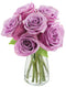 KaBloom - 6 Purple Roses with vase - Fresh Flowers for Birthday,