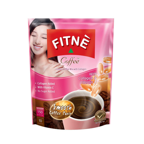 FITNE Instant 3 In 1 Coffee Packets, 10 Sticks with Natural Hydrolyzed Collagen, Vitamin C, No Sugar
