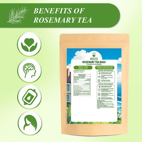 100 Count,100% WT WEETEE Rosemary Leaf Tea Bags Caffeine-Free Herbal Tea Made from Pure Rosemary Leaves, Supports