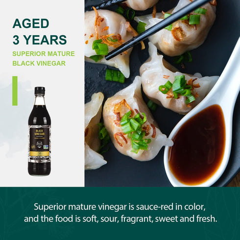 16.9 oz (500ml), 3 Soeos Chinkiang Vinegar fl Years Aged, Naturally Fermented, Mature Aged Black Vinegar, Chinese Black