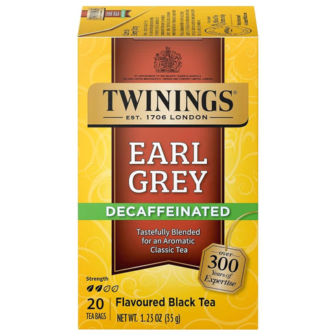 Twinings Decaffeinated Earl Grey Black Tea Individually Wrapped Bags, 20 Count (Pack