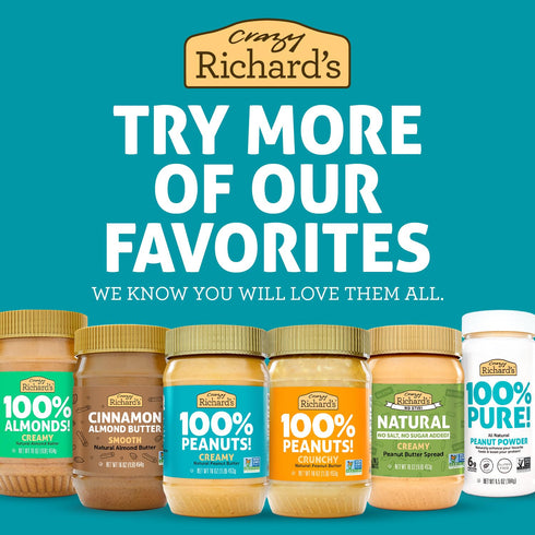 100% Pack (1 Pack 2) Crazy Richard's All-Natural Vegan Creamy & Crunchy Peanuty Butter with No Added Sugar and Non-GMO
