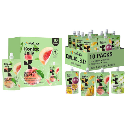 Hethstia Konjac Jelly 10 Pack(Peach, Mango, Passion Fruit, Green Apple) and Konjac
