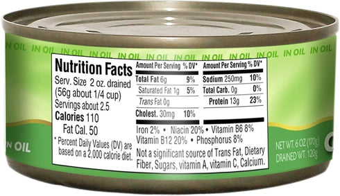 6oz (6 Pack), Gefen Chunk Light Tuna in Oil Low Fat, Kosher for Passover