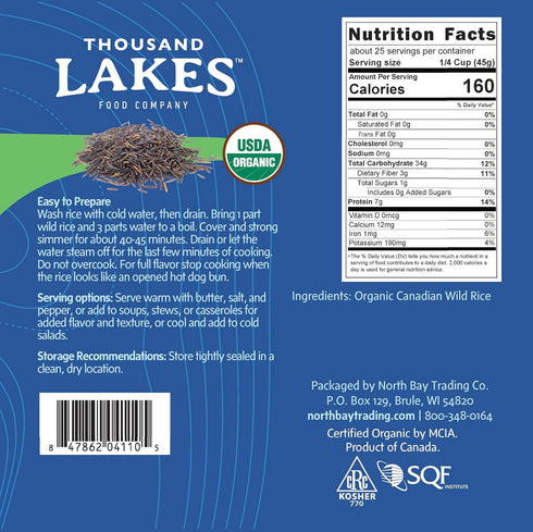 2.5 100% Thousand Lakes Organic Canadian Wild Rice - Premium - Bulk - pounds | Wild Rice | Wild Harvested