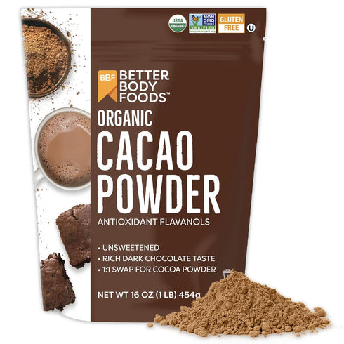 BetterBody Foods Organic Cacao Powder, Rich Chocolate Flavor, Non-GMO, Gluten-Free, Cocoa, 16