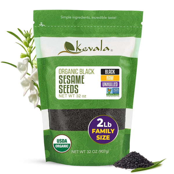 Kevala Organic Raw Black Sesame Seeds (Unhulled) - Great in Cooking and