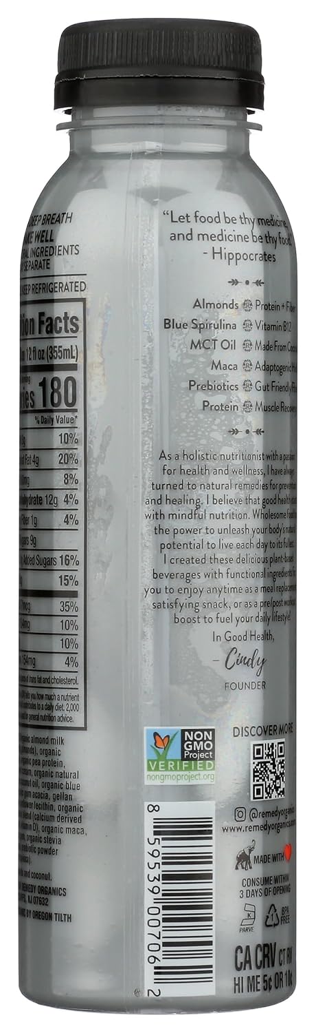 12 Oz Remedy Organics Blue Essentials Fl | Plant Based Protein Shakes, Ready to Drink | USDA Organic, Gluten Free