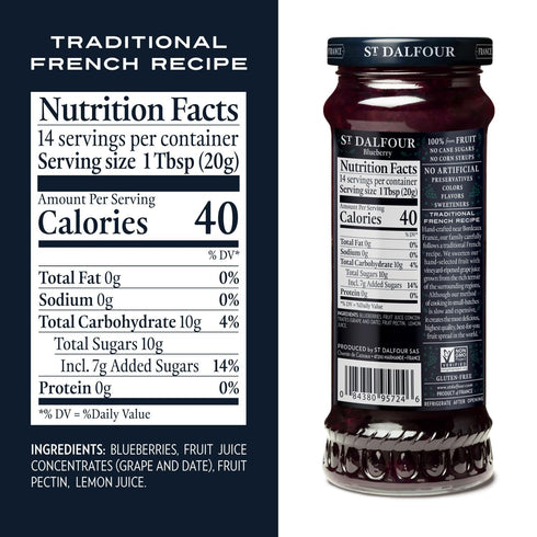 10oz 100% St. Dalfour Blueberry Fruit Spread - - from Fruit, No Artificial Ingredients, Non-GMO, No Cane Sugars, All