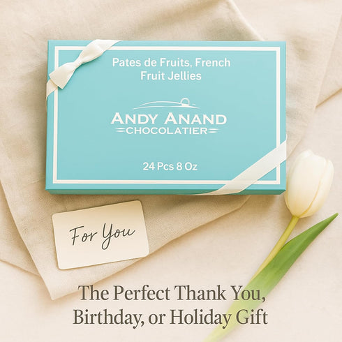 (24 8 Oz) ANDY ANAND CHOCOLATIER Fruit Gems Box - Gluten Free, Flown Fresh from France Mixed Fruit Jelly, Assorted