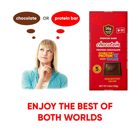 16g (71% 3.5 oz (100g), Pack 3 Chocotein - Protein Rich Fine Chocolate - SWISS Made Premium Dark Chocolate Cocoa)