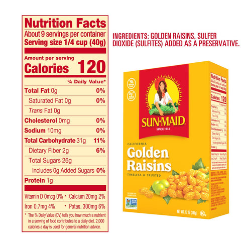12 oz Sun-Maid California Golden Raisins - Sharing-Size Box - Dried Fruit Snacks, Back to School Lunches, and Natural