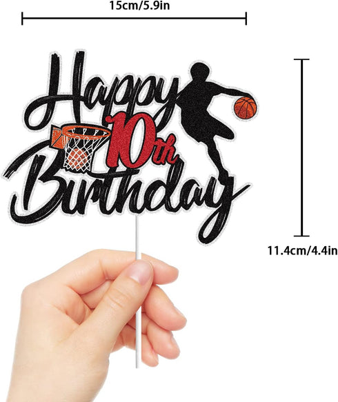 Basketball Happy 10th Birthday Cake Topper, 10 Years Old Basketball Player Scene Cake Decoration for Boys Kids Party
