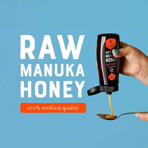 512+ 15+ 13.2 oz Nate's Raw Manuka Honey New Zealand MGO | UMF Certified | Squeeze Bottle