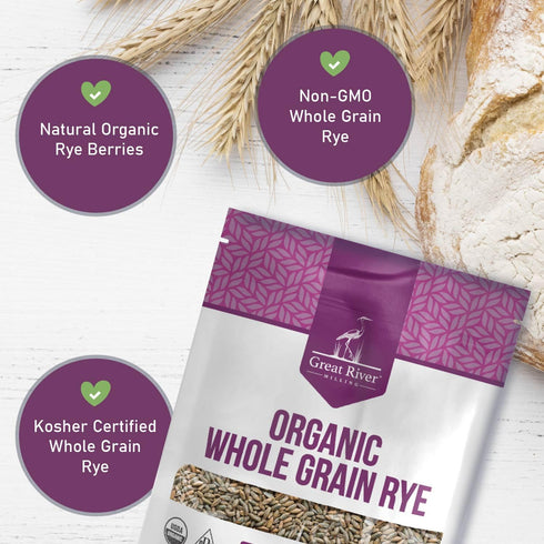 5 Lb Great River Milling Organic Whole Grain Rye Berries | High-Fiber, Nutrient-Rich Ancient Grain | Non-GMO, Kosher |