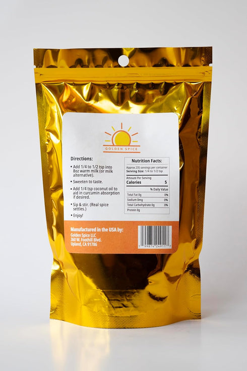 Golden Spice 100% 7oz Golden Milk Spice Drink Mix, Real Spices with Turmeric, Ginger, Cinnamon and Black Pepper, Pouch