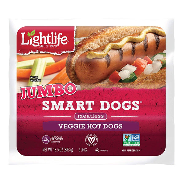 Lightlife Jumbo Smart Dogs Meatless Veggie Hot Dogs, 13.5 oz (2 Pack, 10