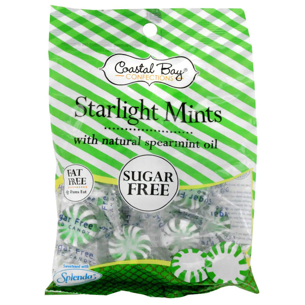 Coastal Bay Confections Sugar Free Starlight Mints, 1 Bag with Natural Spearmint Oil, Fat Free Sweetened with Splenda