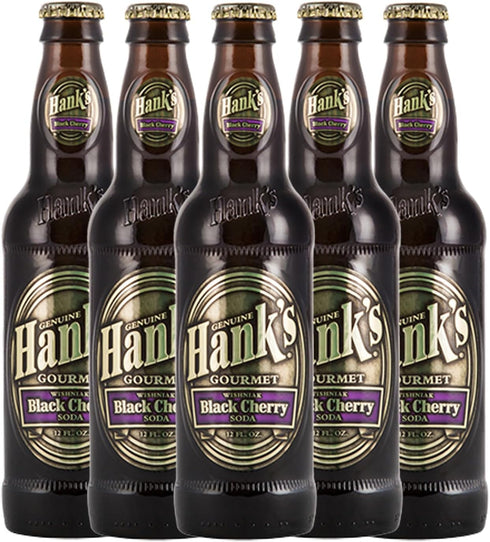 Hank's Genuine Gourmet Black Cherry Soda, 12 fl oz Bottles Premium Craft