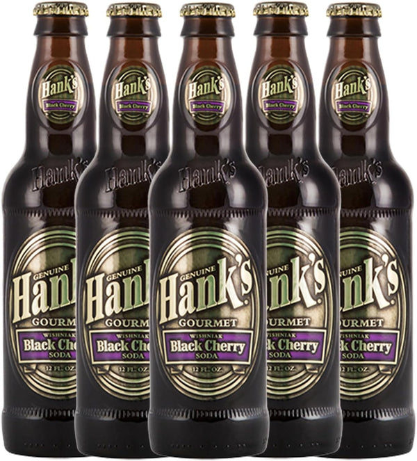 Hank's Genuine Gourmet Black Cherry Soda, 12 fl oz Bottles Premium Craft