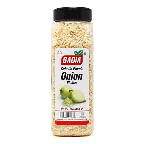 14 oz Badia Onion Flakes, - All Purpose Dried Onion for Soups, Stews, Sauces, Meats, Vegetables, and Everyday Recipes
