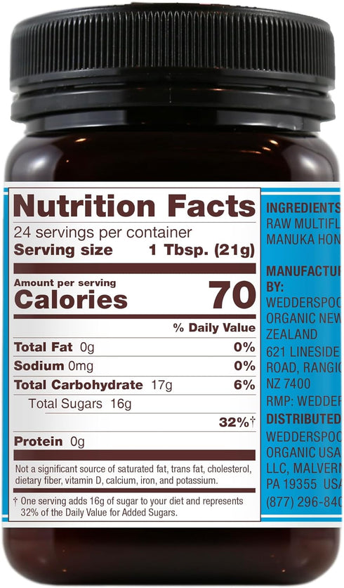 12, 17.6 Oz, Wedderspoon Raw Premium Manuka Honey, KFactor Unpasteurized, Genuine New Zealand Honey, Non-GMO Superfood