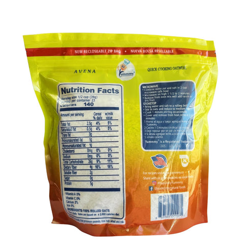 Yummmy 2 Lb (32 Oz), Quick Cooking Oatmeal, Kosher Certified, Hojuelas de avena