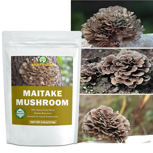 HOLFLYING 2.5 oz, Dried Raw Maitake Mushrooms - All-Natural Whole Maitake for Cooking, Soup, Tea and Vegan Recipes, No