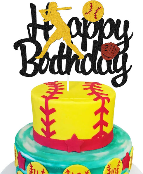 Softball Cake Topper, Baseball Cake Topper for Girl Boy Birthday Party, Girl's Softball Pitcher Cake Decor