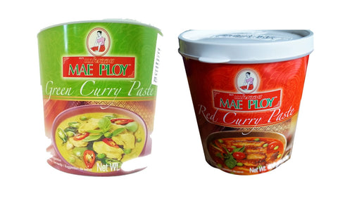 Mae Ploy Thai Cuisine Red Green Curry Paste 35 oz Jar Set
