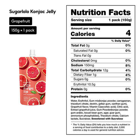 4 5.29 Oz (150g) 10 Pack Sugarlolo Konjac Sweet Grapefruit Jelly Snack - Vegan Jello with Zero Sugar | Only Calories
