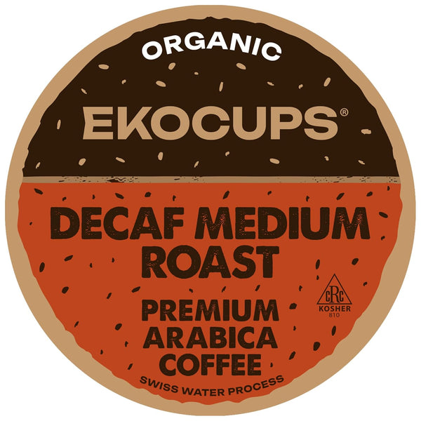 EKOCUPS Organic Swiss Water Decaf Medium Roast Coffee Pods, 30% More Coffee