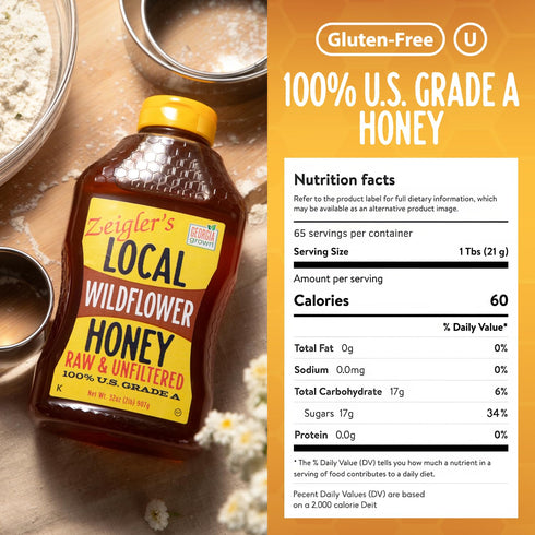 32 Oz 100% Zeigler's Wildflower Honey, Natural, Raw & Unfiltered, Georgia Grown Certified Pure Southern Honey Great