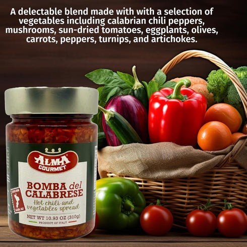 Alma Gourmet Bomba Calabrese, Imported from Italy, Spicy Hot Calabrian Chili Peppers Spread, 10.9oz