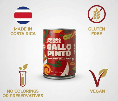 Zomera Foods 305g Gallo Pinto - Black Beans and Rice, Costa Rica Food, Rice and Beans Ready to Eat, Latin Foods, Gluten