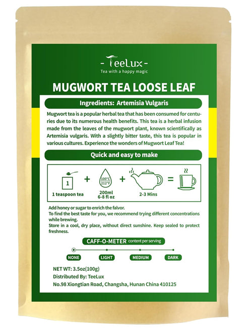 3.5oz TeeLux Mugwort Tea Loose Leaf, Premium Dried Mugwort Leaves Herb Tea, Natural & Pure, Caffeine Free