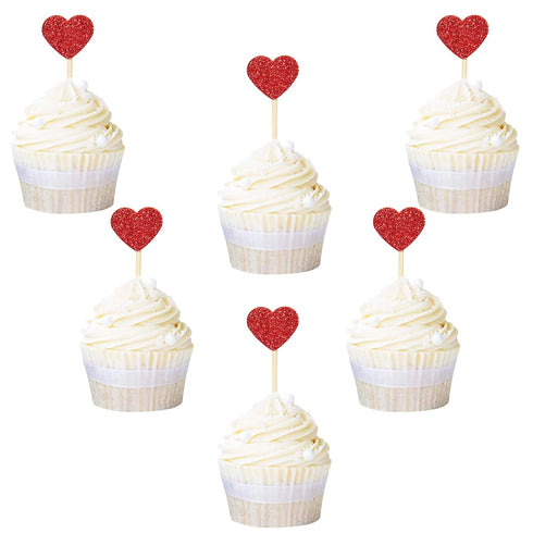 Ercadio Glitter Heart Cupcake Toppers Picks for Sweet Love Theme Wedding Engagement Bridal Shower Party Cake Decors (40