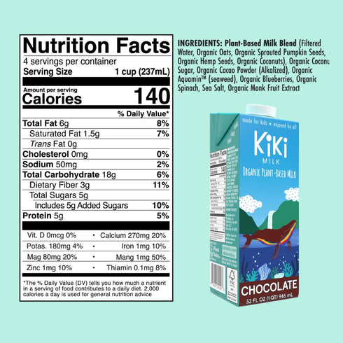 (32 Oz Kiki Milk Plant Based Milk - The Sample Kit Fl of Each) - Chocolate Milk + Unsweetened + Organic Original