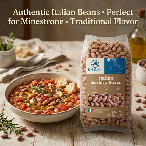 Del Colle (Pack 1) Italian Borlotti Beans Dried Cranberry/Roman Beans, Premium Italian Dry Beans for Cooking, Perfect